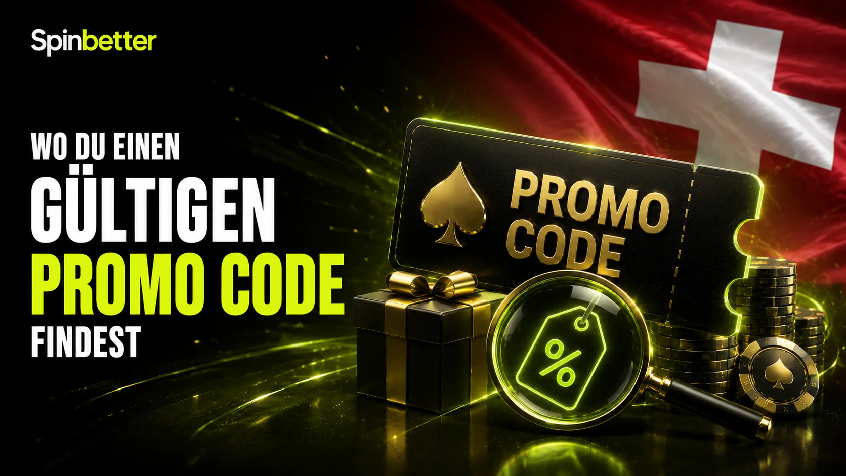 Promo-Code-Ticket mit Lupe und Geschenkbox: gültigen Code finden und prüfen