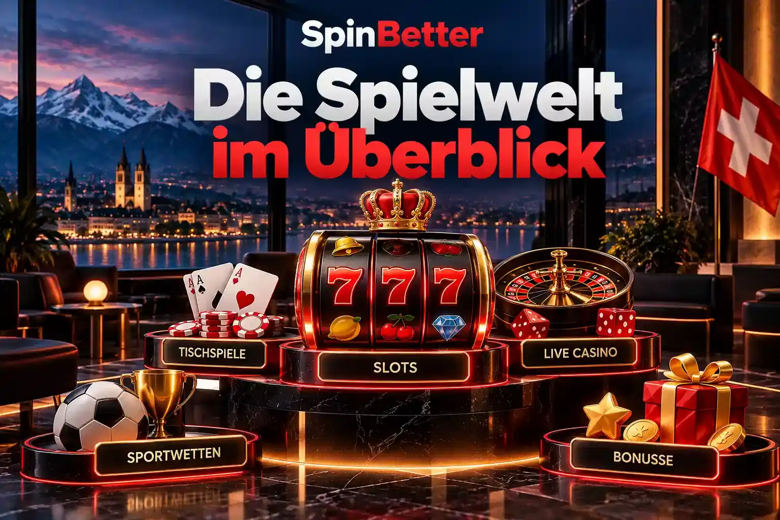 Vitrinen für Slots, Tischspiele, Live-Casino, Sportwetten und Bonus im Überblick