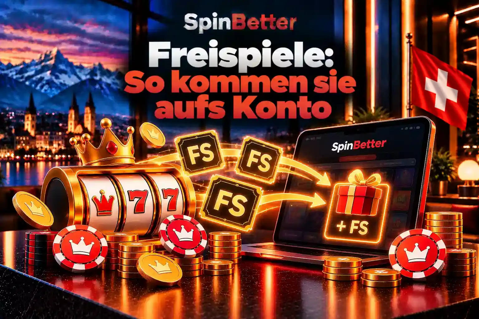 Slot-Walze mit FS-Tickets, die als Geschenk auf das Konto fliessen